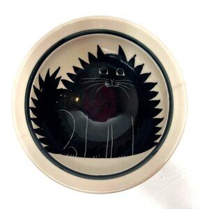 Karen Donleavy Hand Thrown Ceramic Fat Cat Design Bowl Black White 6.5"Dia 2.5"H